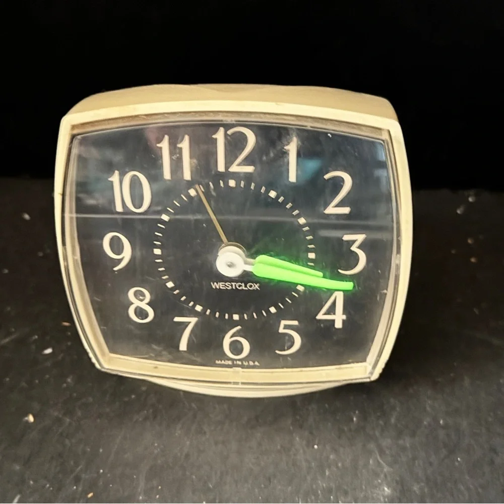 Vintage WestClox Cream Clock with Black Front [Item 0320]